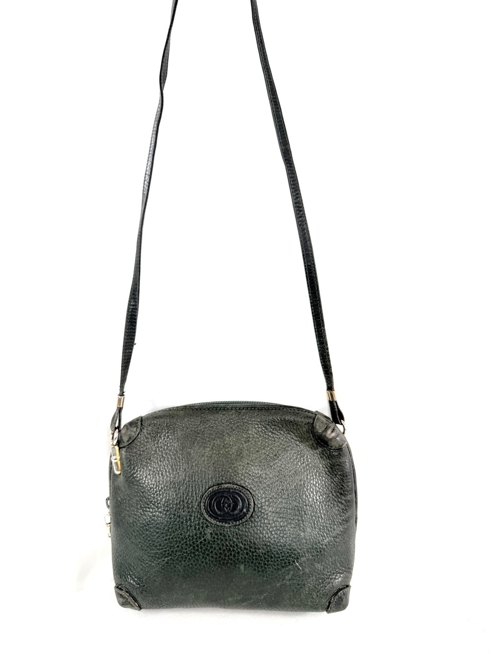 Vintage Gucci Dark Green Leather Small Shoulder Crossbody Bag 1980s Rare Suede